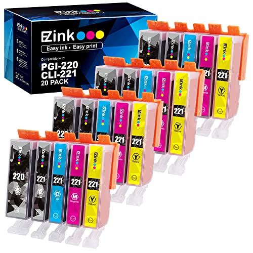 E-Z Ink (TM Compatible Ink Cartridge Replacement for Canon PGI220 PGI-220 CLI221 CLI-221 to use with MX870 MX860 MP620 MP560 MP980 (4 Large Black, 4 Cyan, 4 Magenta, 4 Yellow, 4 Small Black) 20 Pack