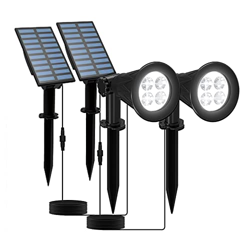 Solar Powered LED Spot Light, T-SUNUS 2 in 1 Installation Separated Panel and Light, IP65 Waterproof Outdoor Landscape Security Lighting for Patio,Yard,Garden,Driveway,Stair (2Pack White-6000K)