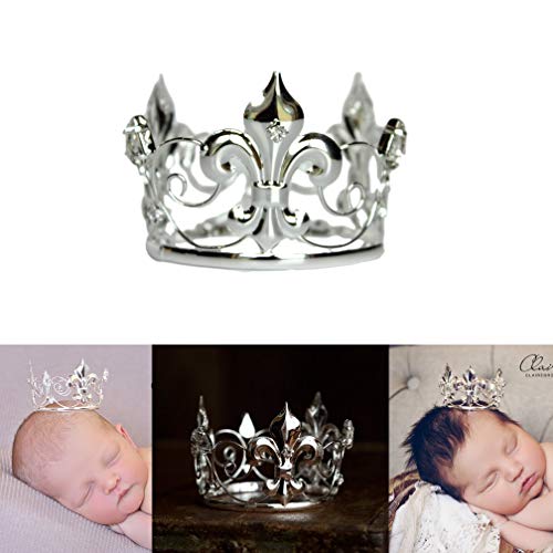 “Sawyer” Silver Mini Rhinestone Crown, 2.4″ wide, Newborn Photography prop, Toddler/Child Ring Bearer, Cake Topper