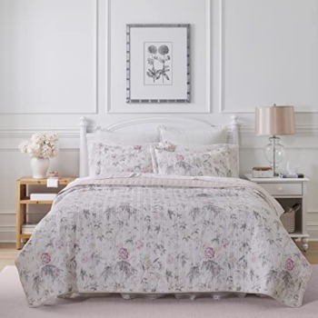 Laura Ashley Home – Breezy Floral Collection – 100% Cotton, Reversible, Lightweight & Breathable Bedding, Pre-Washed for Added Softness, Queen, Pink/Grey | The Storepaperoomates Retail Market - Fast Affordable Shopping