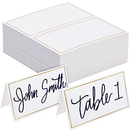100 Pack Name Cards for Table Setting, Tent Place Cards with Gold Foil Border for Wedding, Banquets, Events, Reserved Seating, Tent Place Cards Blank (3.5 x 2 In)