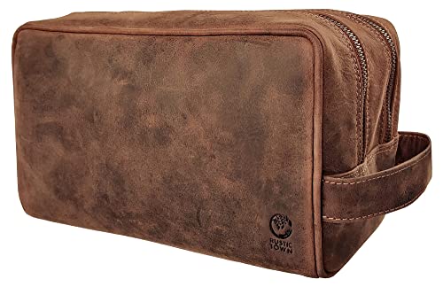 Genuine Leather Travel Toiletry Bag – Dopp Kit Organizer By Rustic Town (Brown)
