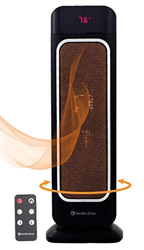 Oscillating Space Heater – Ceramic Forced Fan Heating with Stay Cool Housing – Tower with Remote Control, Digital Thermostat, Timer, Large Temperature Display and Efficient ECO Mode – by Bovado USA