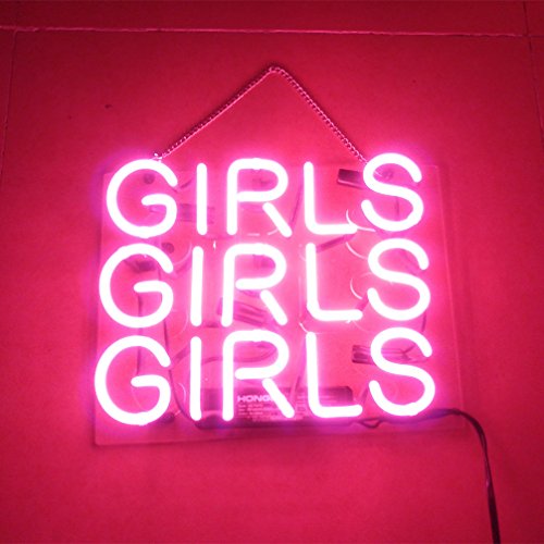 LiQi ™ Pink Girls Girls Beer Neon Sign （14″ x 9″Large） for Home Bedroom Pub Hotel Beach Recreational Game Room Decor