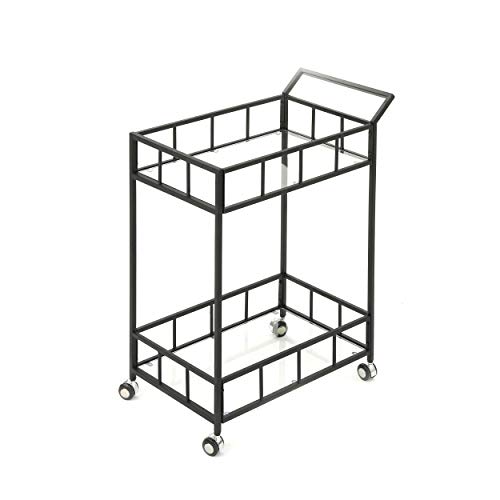 Christopher Knight Home Falon Indoor Industrial Modern Iron Bar Cart with Tempered Glass Top, Black