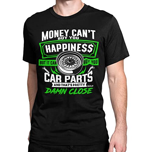 STYLN Money BUYS CAR Parts Happiness T-Shirt (Medium) Black