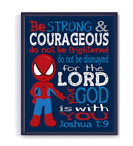 Spiderman Superhero Christian Nursery Decor Unframed Print – Be Strong and Courageous Joshua 1:9