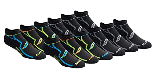 Saucony Men’s Multi-Pack Bolt Performance Comfort Fit No-Show Socks, Black (12 Pairs), Shoe Size: 8-12