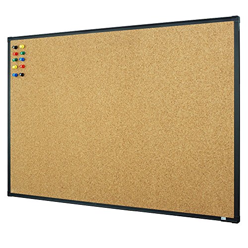 Large 48″ x 36″ Cork Board Bulletin Board| Wall-Mounted Double Sided Corkboard, Black Aluminum Framed Message Presentation Notice Board 4 x 3 Feet
