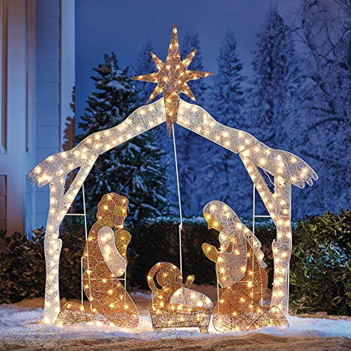BrylaneHome Crystal Splendor Outdoor Scenes Christmas Decoration, Nativity Scene