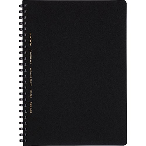 Kokuyo D Shaped Soft Ring Notebook, A5, 5mm Grid Ruled/Section Ruled/Square Ruled, 80 Sheets, Sliver (SU-SV338S5-C) (A5, 5mm Grid Ruled Black)