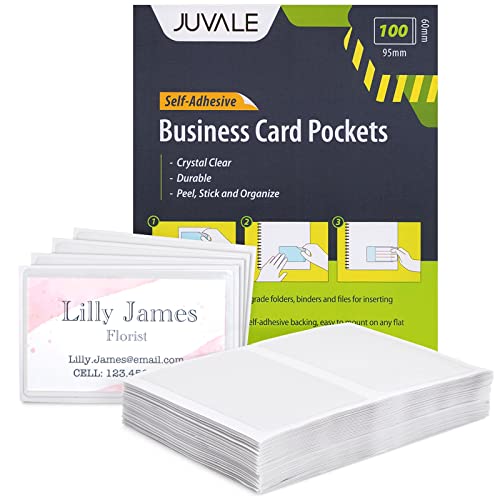 Juvale 100-Pack Clear Business Card Pockets Holders 3.75×2 in, Self-Adhesive Side Load Plastic Protector, Sleeves Labels, Bulk Set for Storage, Organization, Labeling Bins, Folders, and Files