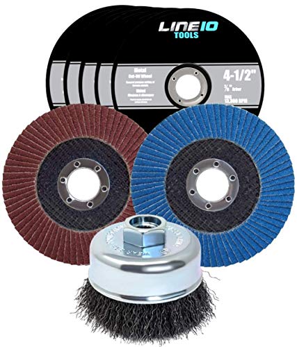 LINE10 Tools 4-1/2-inch Angle Grinder Attachments Kit, Wire Brush, Grinding Flap Discs, Cutting Wheels