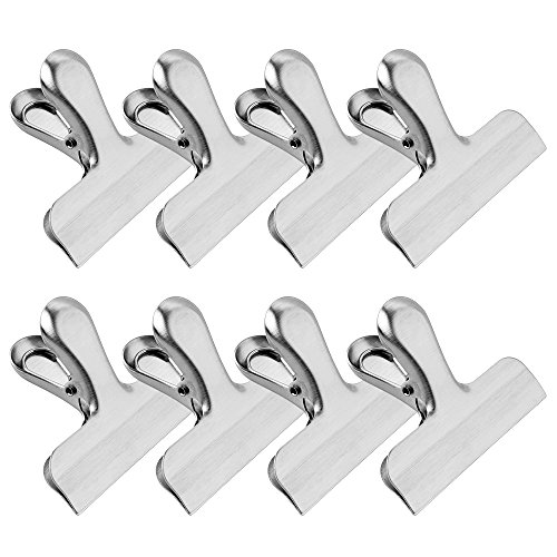 MORSLER Chip Clips & Stainless Steel Heavy-Duty Food Bag Clips 8 Packs – Large and Durable with 3 Inch Wide, Perfect for Air Tight Seal Grips on Coffee,Food & Bread Bags,Office Kitchen Home Usage