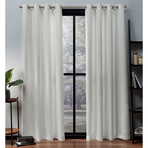 Exclusive Home Oxford Textured Sateen Room Darkening Blackout Grommet Top Curtain Panel Pair, 52″x96″, Vanilla