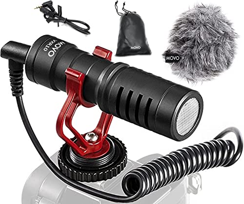 Movo VXR10 Universal Video Microphone with Shock Mount, Deadcat Windscreen, Case for iPhone, Android Smartphones, Canon EOS, Nikon DSLR Cameras and Camcorders – Perfect Camera Microphone, Shotgun Mic