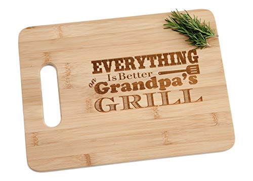 Everything is Better on Grandpa’s Grill Engraved Bamboo Wood Cutting Board with Handle Sentimental Father’s Day Gift