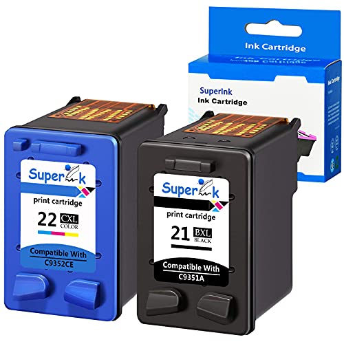 SuperInk Remanufactured Ink Cartridge Compatible for HP 21 22 21XL 22XL C9351A C9352CE Used with DeskJet f4140 f2110 d1560 Officejet 4315 J3680 4315y FAX 1250 3180 Printer (Black Tri-Color,2 Pack)