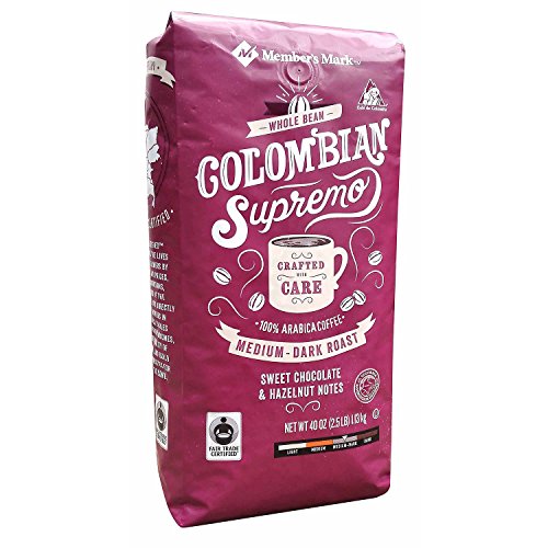 Member’s Mark Fair Trade Certified Colombian Supremo Coffee, Whole Bean, 2.5 Pound