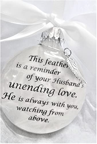 Memorial Christmas Ornament Husband’s Unending Love with Feather from an Angel Wing Charm