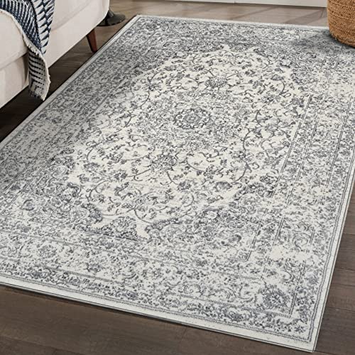 Persian-Rugs 3212 Distressed Silver 5×7 Oriental Area Rug Carpet