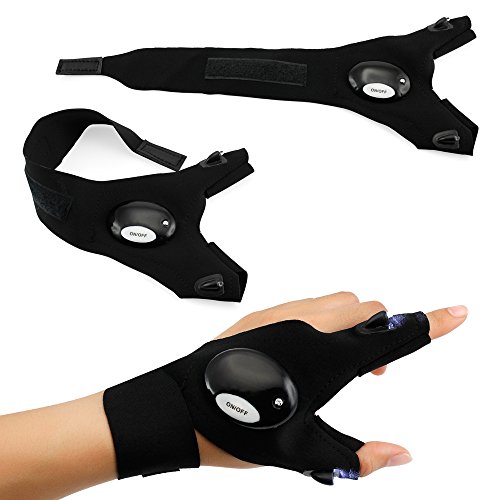 Oct17 Outdoor Activities Cycling Magic Strap Rescue Sporting Gloves 2 LED Flashlight Torch Handy Mechanic Tool -Left Hand