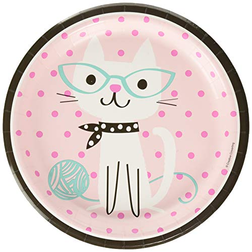 Creative Converting Purr-Fect Party Paper Dinner Plates Party Supplies, Multicolor, 9″