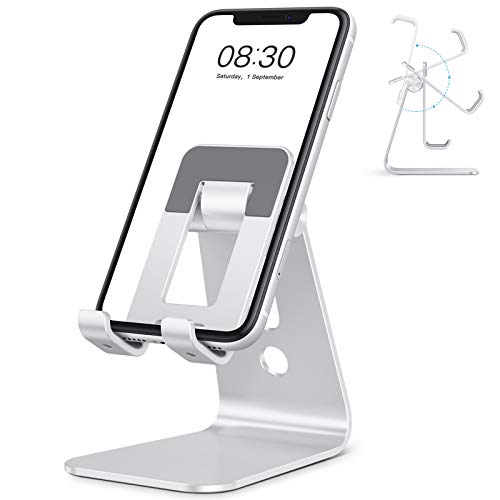 OMOTON C3 Cell Phone Stand for Desk, Larger and Exceptionally Stable, Adjustable Phone Cradle Holder with Bigger Body & Longer Arm, Compatible with iPhone 14, Tablets (7-10″) and More, Silver