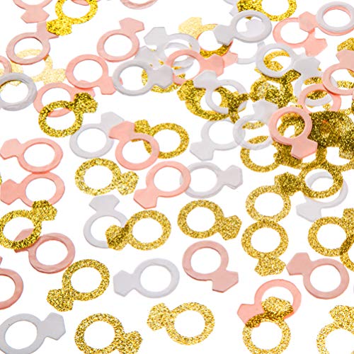 MOWO Glitter Diamond Ring Paper Confetti Table Decor and Event Decor, Gold Glitter,Pink,White, 200 Count