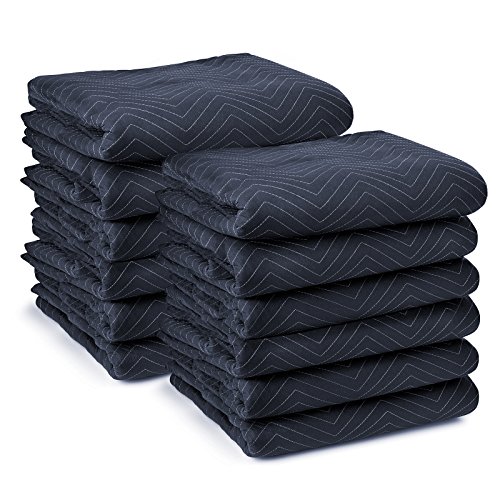 Sure-Max 12 Moving & Packing Blankets – Pro Economy – 80″ x 72″ (35 lb/dz Weight) – Quilted Shipping Furniture Pads Navy Blue and Black