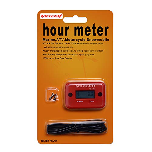 NKTECH NK-HS2 Inductive Hour Meter for Gas Engine Lawn Mover Marine ATV Motorcycle Boat Snowmobile Dirt Bike Outboard Motor Generator IP68 99999HRS Hourmeter (Red)