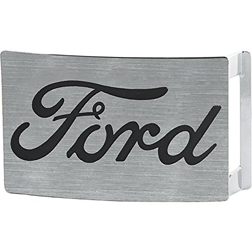 Belt Buckle Ford Script Brushed Silver Black Rectangle 3.75 Inches by 2.5 Inches