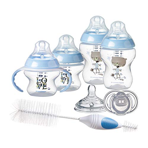 Tommee Tippee Closer to Nature Newborn Baby Bottle Starter Set | Breast-Like Nipple, Anti-Colic Valve – Blue, Boy