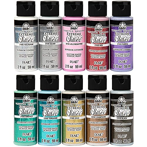 FolkArt Extreme Glitter Acrylic Craft Paint Set Formulated to be Non-Toxic and Designed for Beginners and Artists, Ten 2 oz Bottles, 20 Fl Oz
