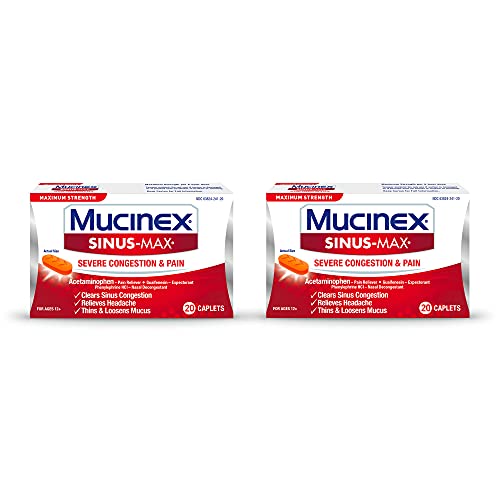 Mucinex Sinus-Max Congestion and Pain Caplet, 20 Count (Pack of 2)