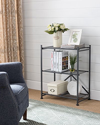 Kings Brand Gray Metal Home & Office Folding Storage Bookcase Organizer Display Unit, 3 Tier, 3 Tier