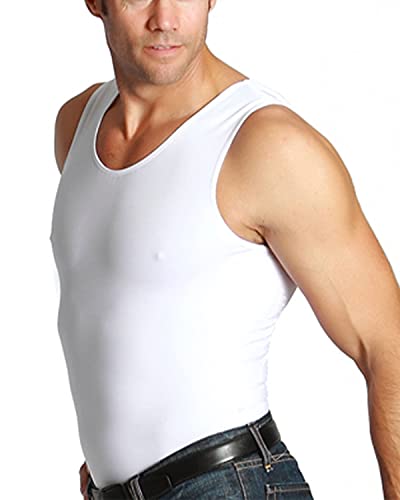 Insta Slim Mens Slimming Compression Muscle Tank Top Body Shaper Abdomen Control Undershirt (White-6XL)