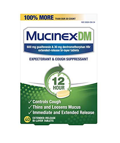 Mucinex DM 12-Hour Expectorant and Cough Suppressant Tablets, 40 ct (Pack of 2)