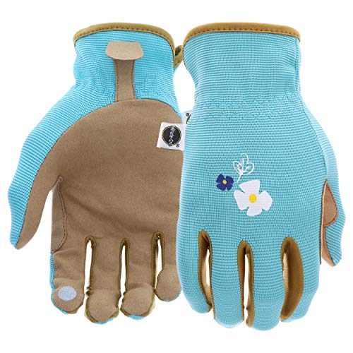 Miracle-Gro MG86202 Synthetic Leather Palm Gloves – [Blue/Tan, Medium/Large], Touchscreen Compatible