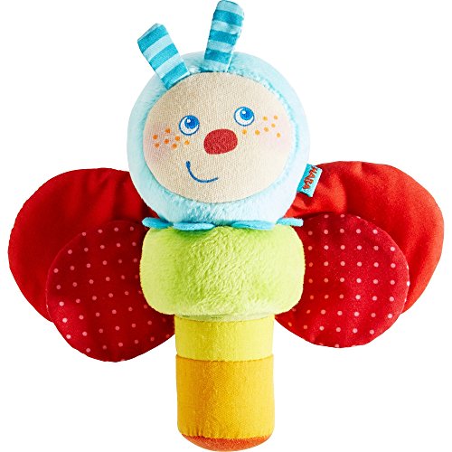 HABA Soft Clutching Figure Caterpillar Mina – Two Piece Plush Set with Rattling Caterpillar and Crinkling Foil Butterfly Wings