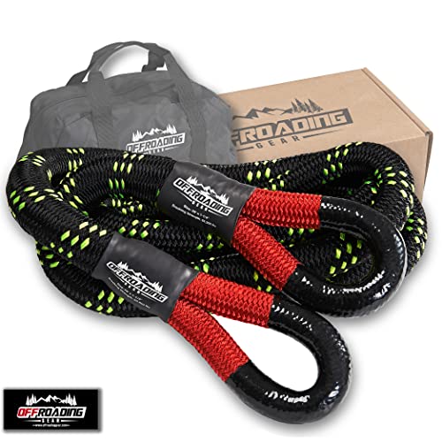 Offroading Gear 4×4 20’x7/8″ Kinetic Recovery Rope & Tow Rope Kit| Black (28,600 lbs) | Elastic Snatch Strap | Heavy-Duty Loops | Truck |ATV| UTV| Jeep| Car| SUV| Etc.