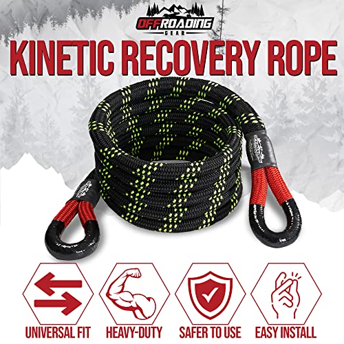 Offroading Gear 4×4 20’x7/8″ Kinetic Recovery Rope & Tow Rope Kit| Black (28,600 lbs) | Elastic Snatch Strap | Heavy-Duty Loops | Truck |ATV| UTV| Jeep| Car| SUV| Etc. | The Storepaperoomates Retail Market - Fast Affordable Shopping