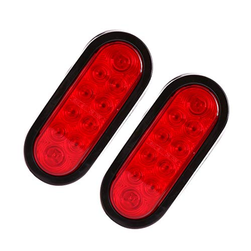 CZC AUTO 6” LED Waterproof Oval Red Trailer Lights Rear Stop Turn Signal Parking Tail Brake Lights for Boat Trailer Truck RV (Red, 2 Pack)