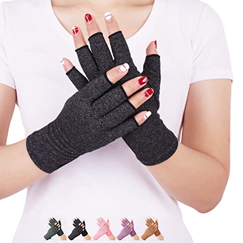 DISUPPO Arthritis Gloves Relieve Pain from Rheumatoid, RSI,Carpal Tunnel, Hand Gloves Fingerless for Computer Typing and Dailywork, Support for Hands and Joints (M, Black)