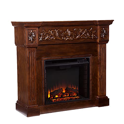 SEI Furniture Calvert Electric Carved Floral Trim Fireplace, Espresso (AMZ8729EF)