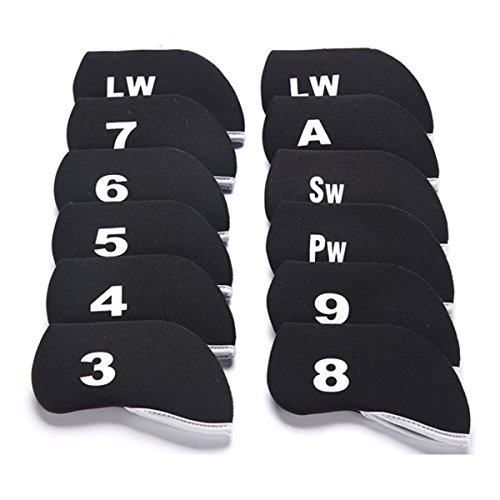 12pcs Golf Club Iron Head Covers Neoprene Iron Cover 3-LW Protect Case Fit Both Right and Left Hand (Black)