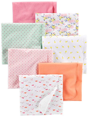 Simple Joys by Carter’s Unisex Babies’ Flannel Receiving Blankets, Pack of 7, Pink/Mint Green, Dinosaur/Lemon, One Size