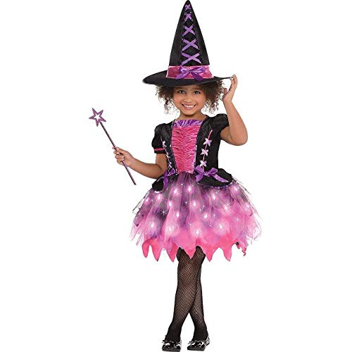 amscan 846864 Girls Light-Up Sparkle Witch Costume, Large Size (12-14 Years Old) Purple/Black