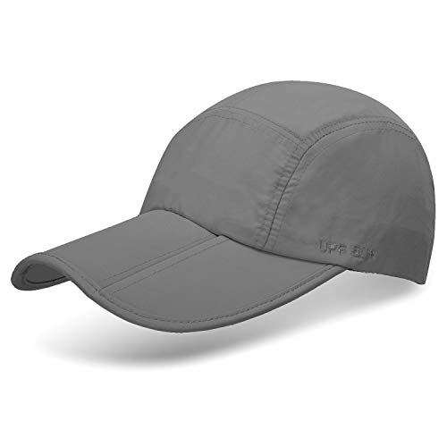 UPF 50+ Foldable Baseball Cap Sun Protection Quick Dry Portable Folding Hats for Men or Women, Gray