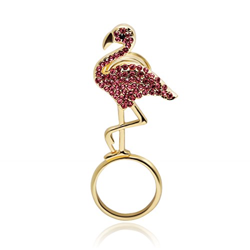 BEICHUANG Pink Crystal Crane Flamingo Bird Wheelbarrow Eyeglass Sunglass Holder Charm Brooch Pin (Gold)